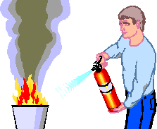 Graphic of a man with a fire extinguisher