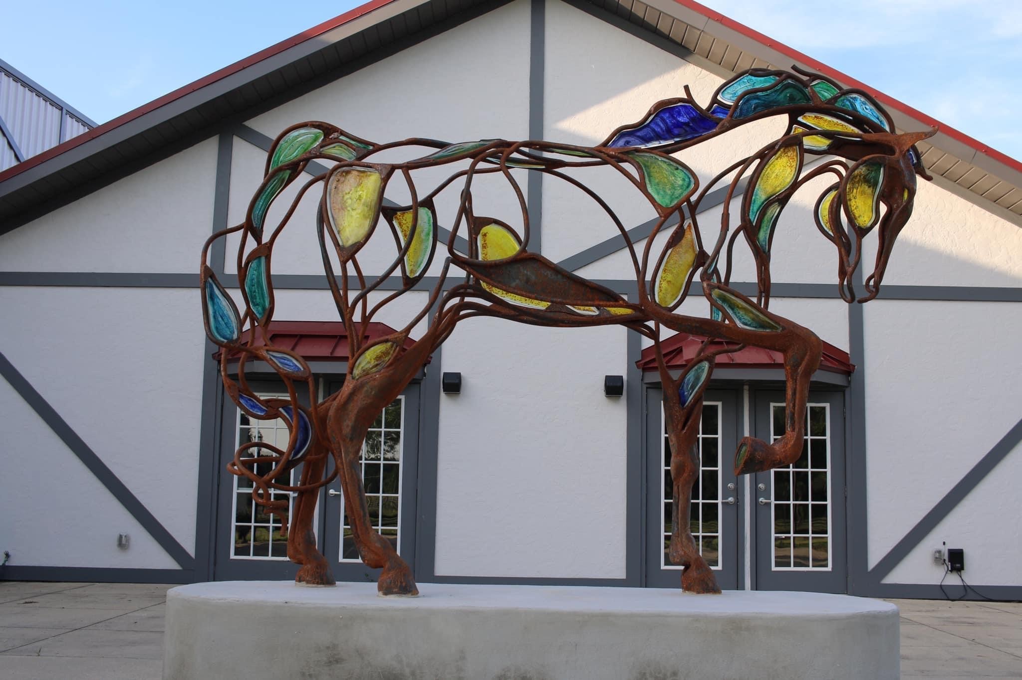 Steel and glass horse sculpture