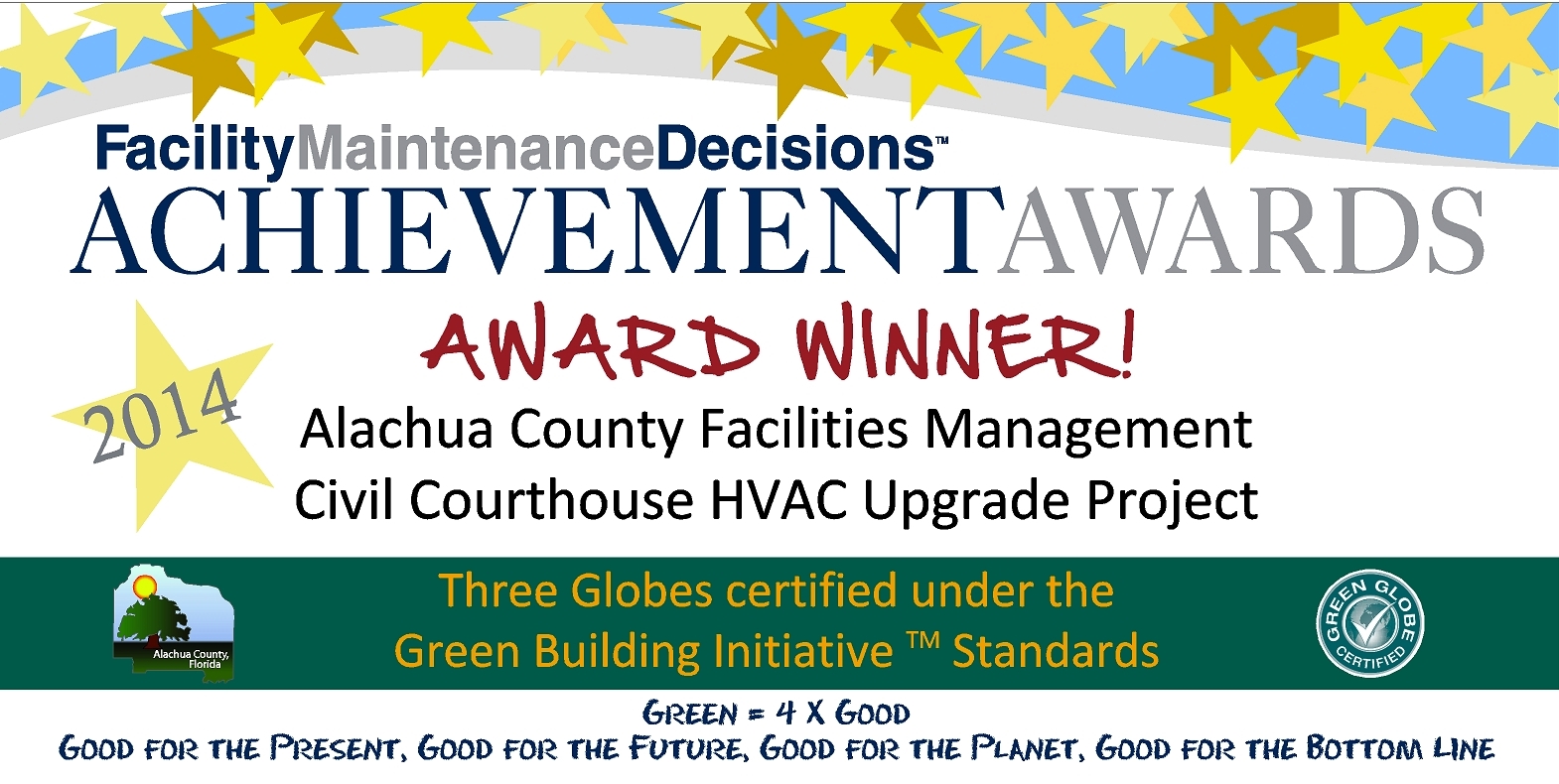 Facility Maintenance Decisions Achievement Awards.  2014 Award Winner! Alachua County Facilities Managment Civic Courthouse HVAC Upgrade Project