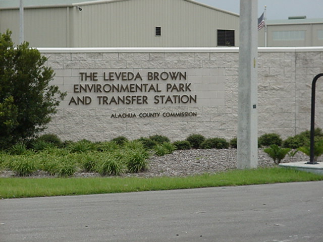 Image showing the Entrance sign to the Leveda Brown Environmental Park as well as some landscaping.