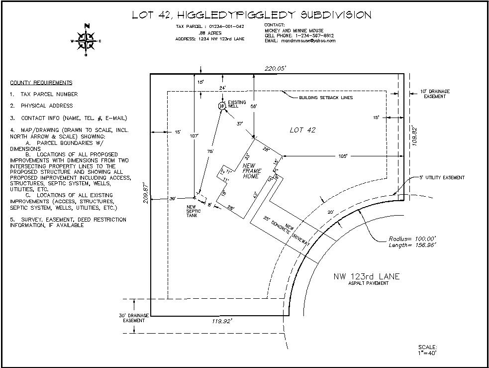 Example Site Plan showing lot boundary, proposed improvements and distances from rear, front and side boundaries